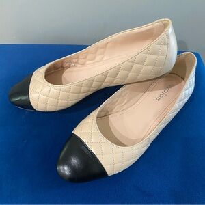 Wojas ( European Brand) Cream and Black Textured Flats with Rounded Toe.